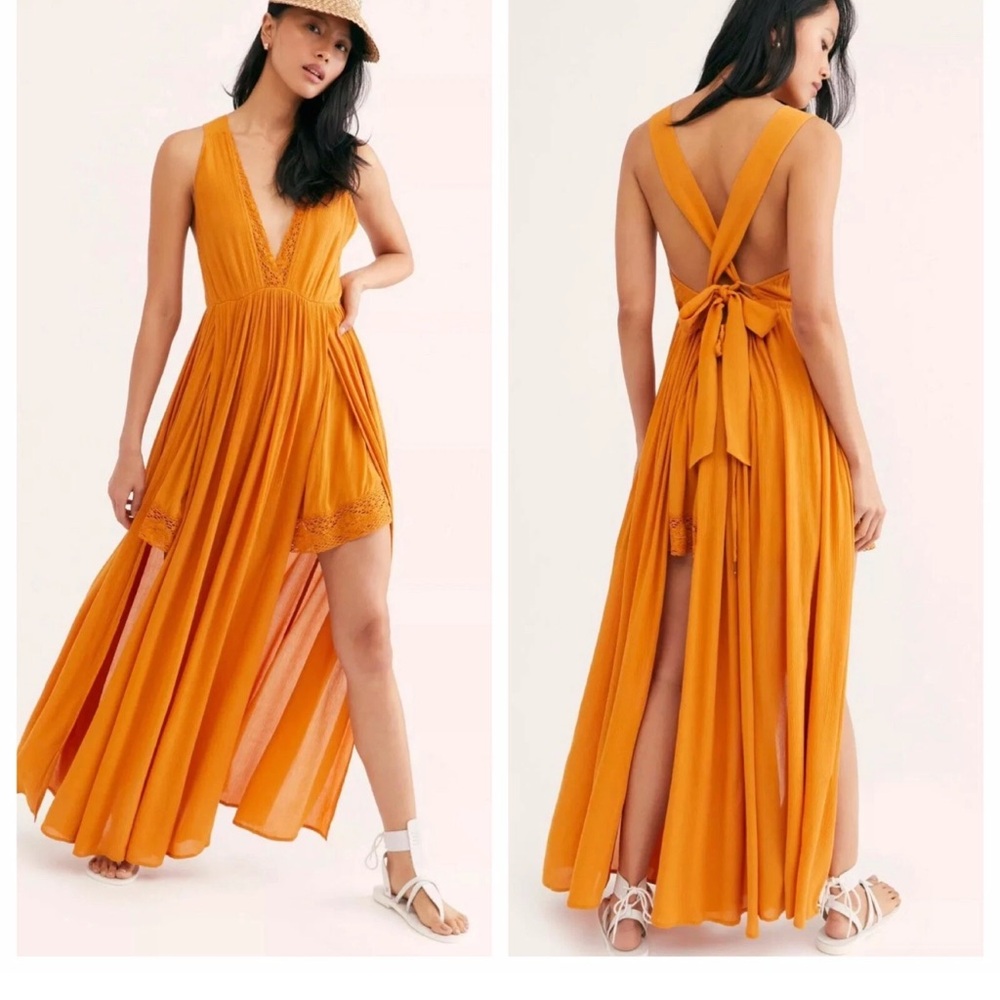 NEW WITH TAGS! Free People Strong Statement Maxi Dress Size Small Orange Oasis